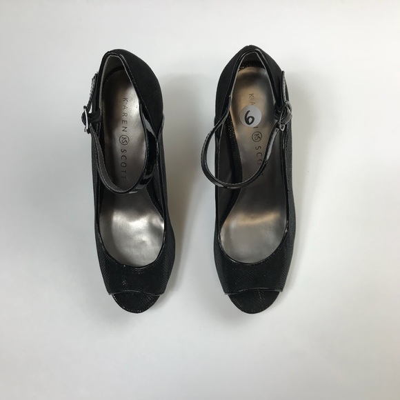 KAREN SCOTT Women’s Black Ankle Strap Peep Toe - Picture 2 of 5